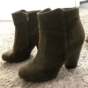 Suede Olive booties size 6